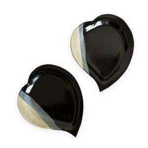 Vintage Mount St Helens Ash Glaze Heart Shape Plates Set of 2 Blue Black Pottery